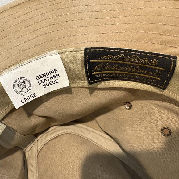 Eddie Bauer Hat Cowboy Strap Back Large Tan Brown Suede Leather Outdoor Mens - Picture 2 of 12